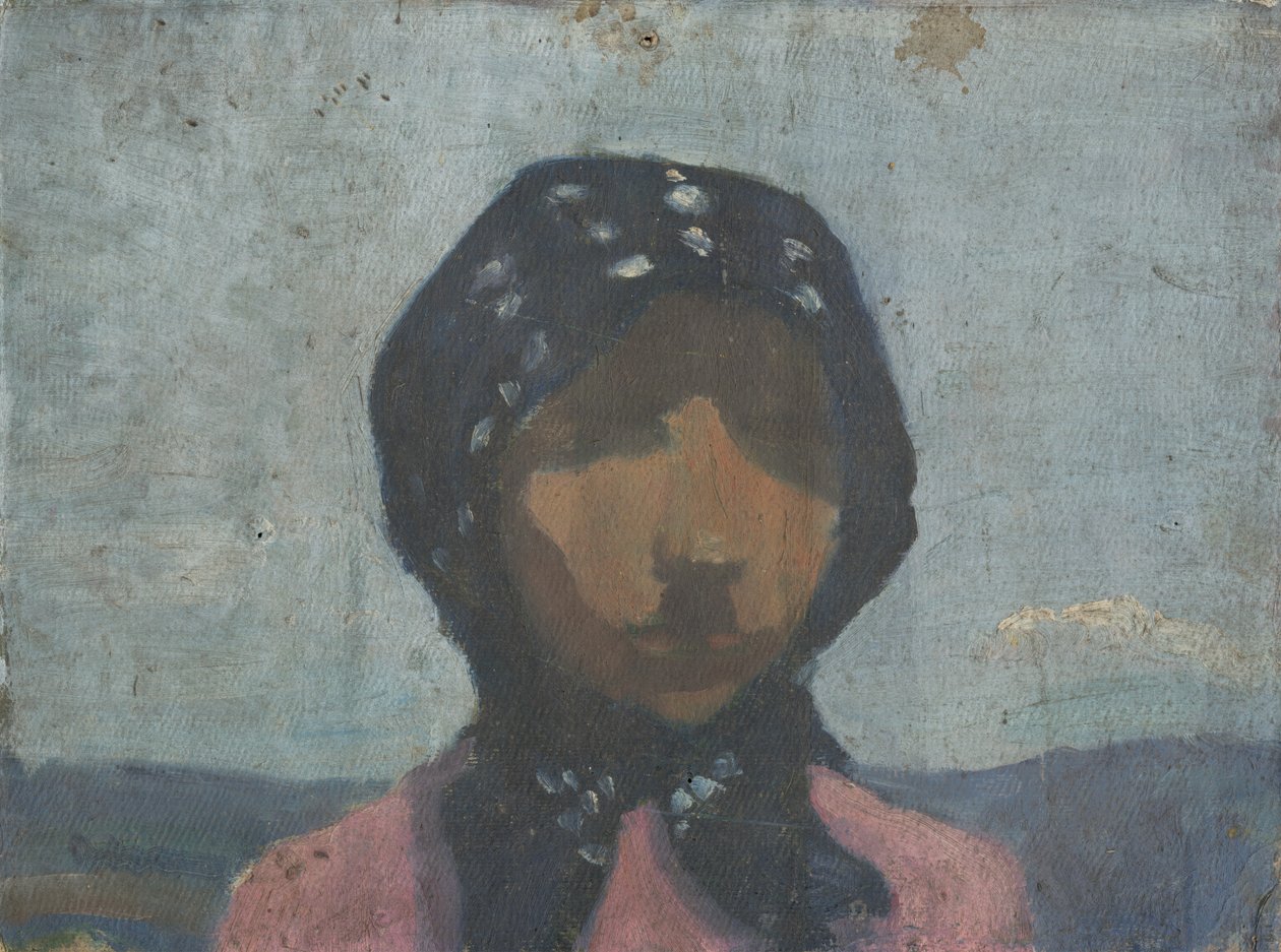 Studie eines Bauern in einem schwarz gepunkteten Schal von Frida Konstantin