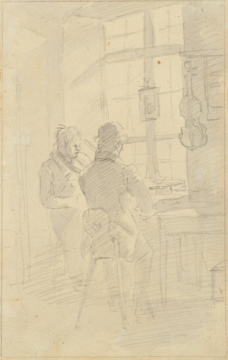Zwei Männer Violine spielend von Friedrich August Mathias Gauermann