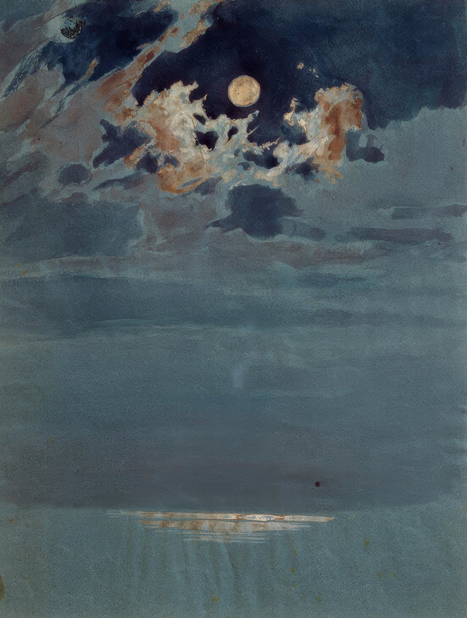 Aufgerissene Wolkendecke bei Vollmond von Friedrich Nerly