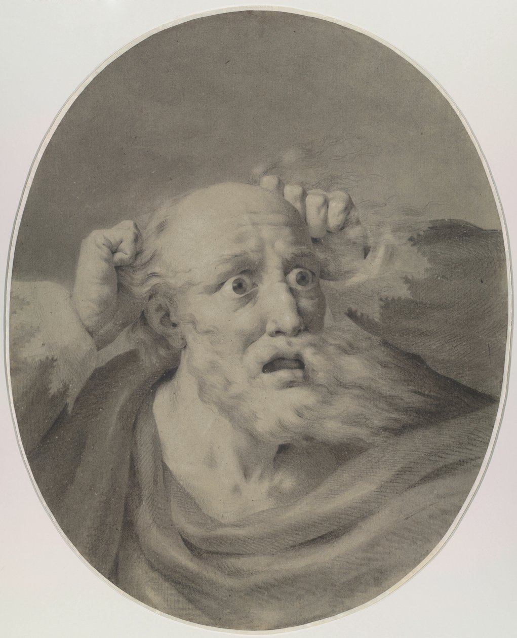 Alter Mann mit Bart, der sich die Haare rauft von Friedrich Rehberg