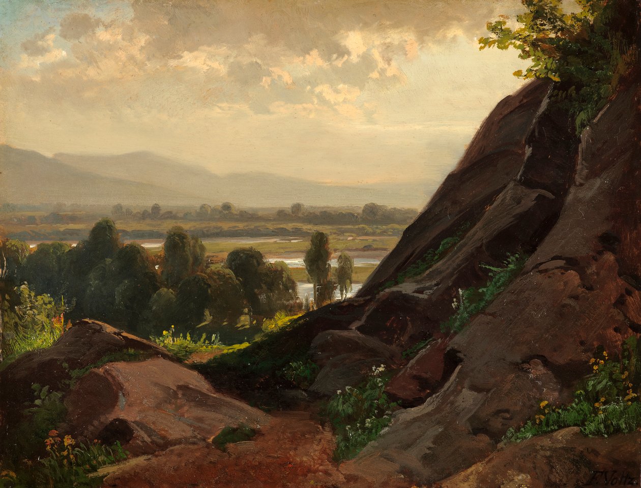 Berglandschaft mit Felspartie im Vordergrund von Friedrich Voltz