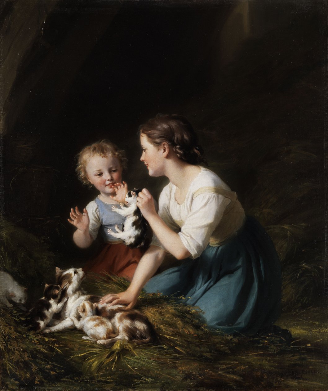 Kinder mit Kätzchen von Fritz Zuber Buhler