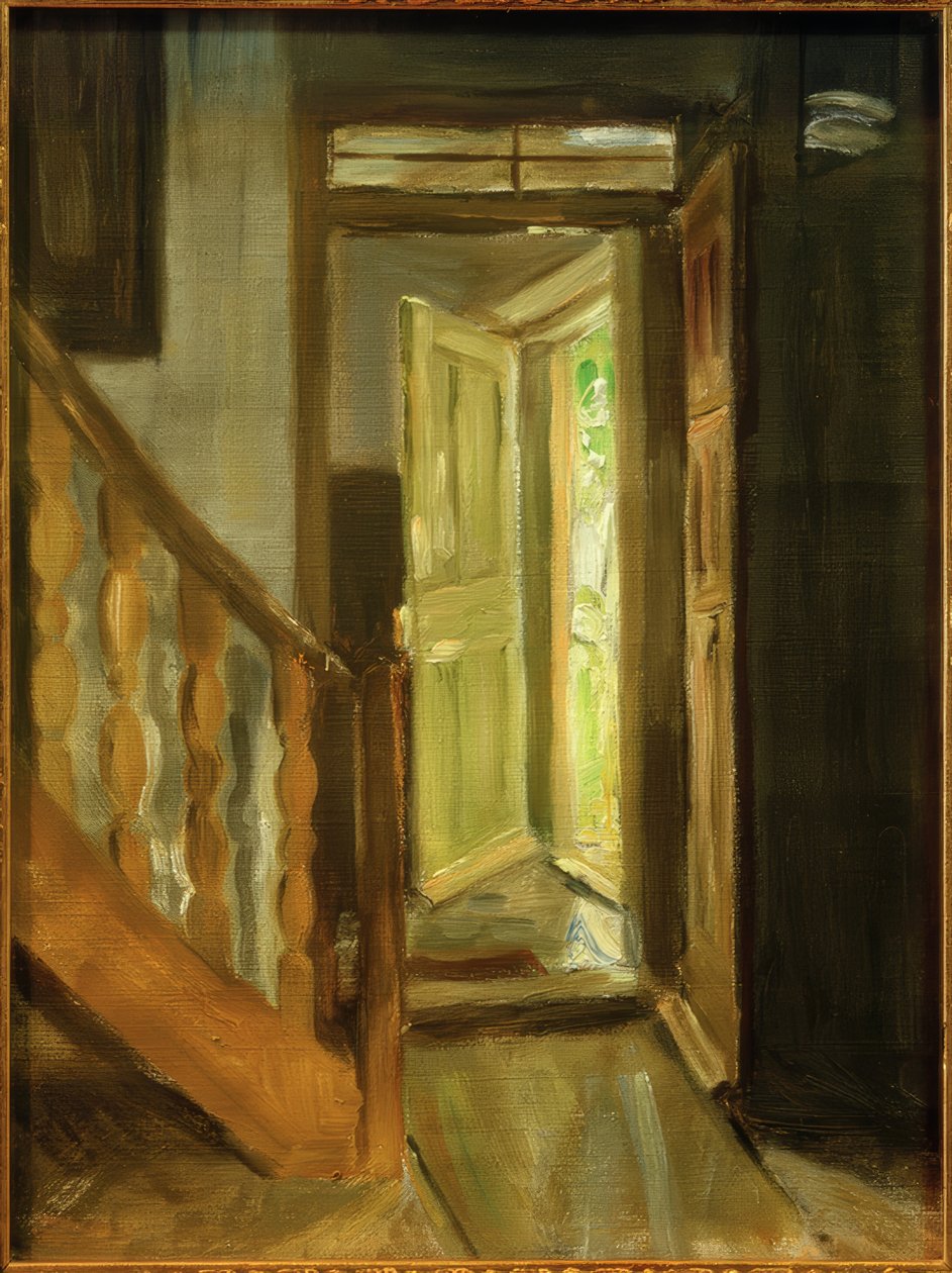 Interieur eines Treppenhauses von Fritz von Uhde