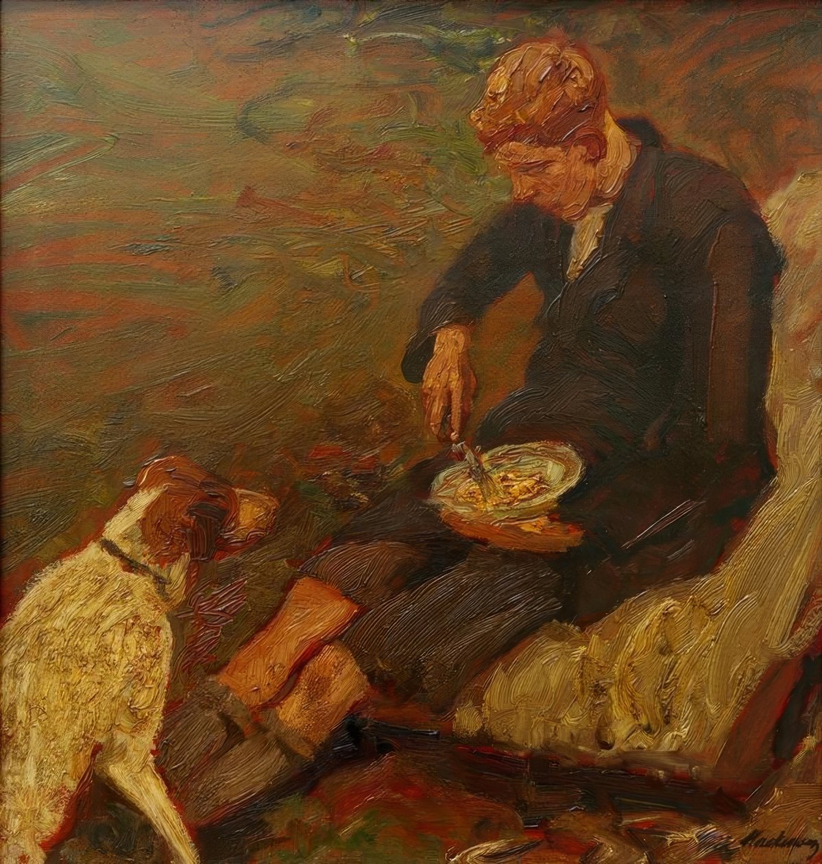 Junge mit einem Hund von Fritz Mackensen