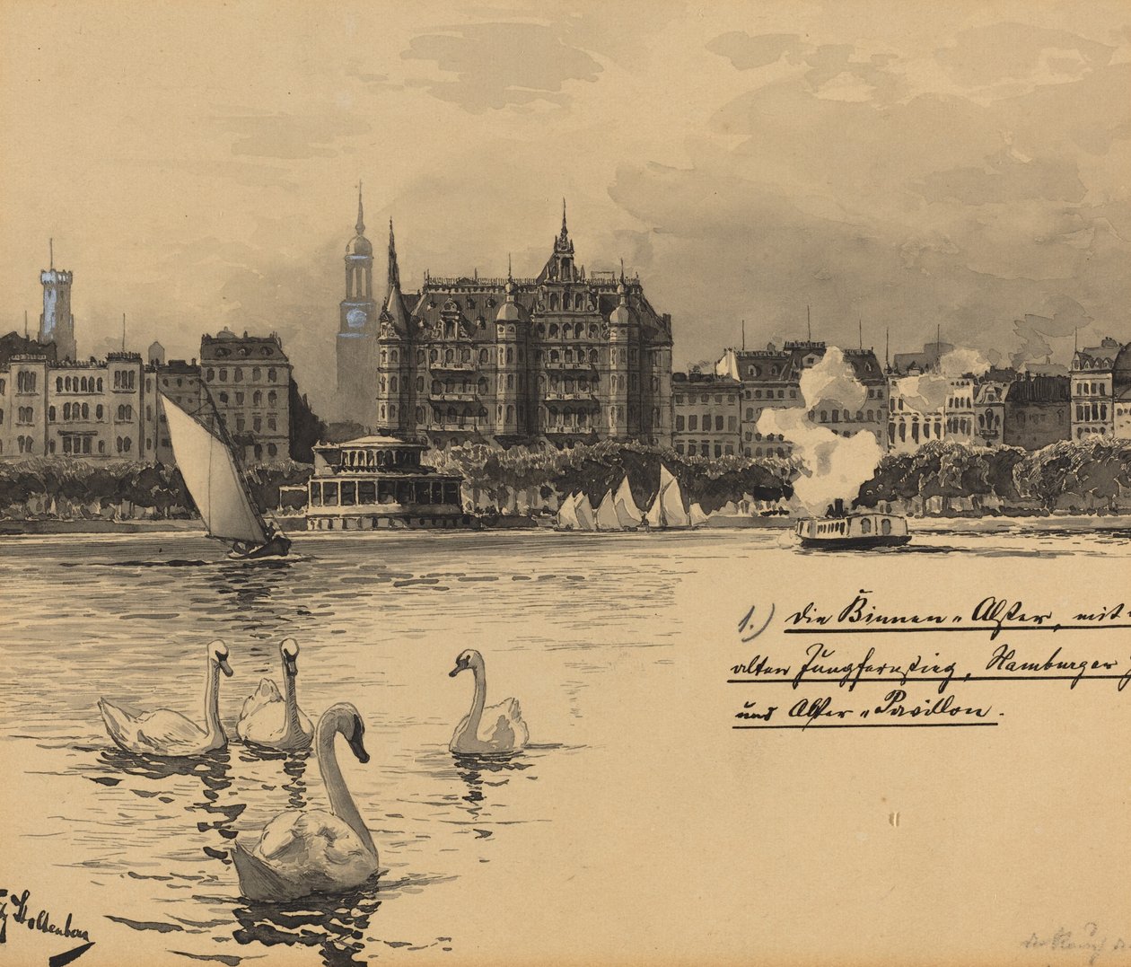 Binnenalster mit Jungfernstieg von Fritz Stoltenberg