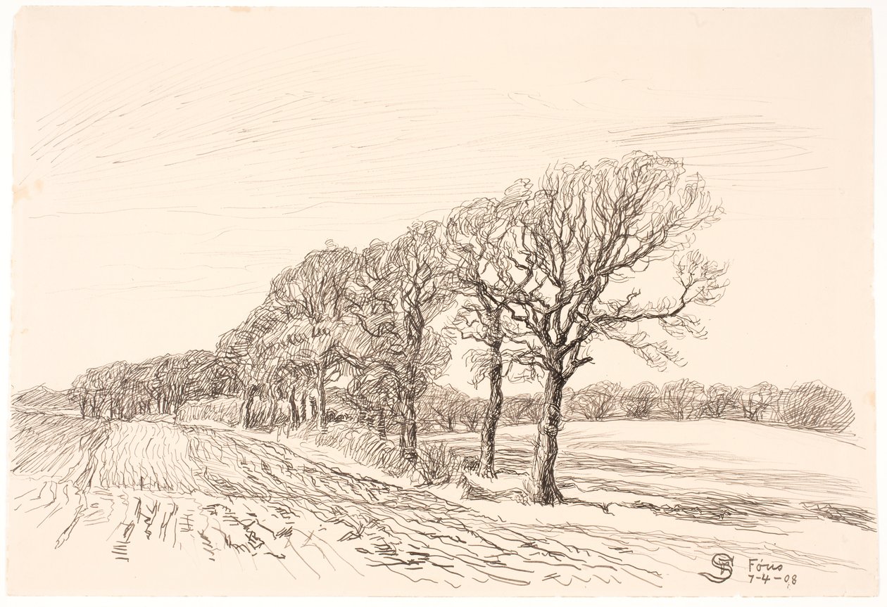 Landskab med egetræer. Føns von Fritz Syberg