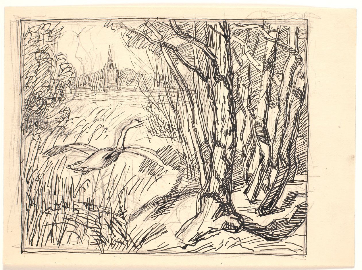 Landschaft mit abhebendem Schwan von Fritz Syberg