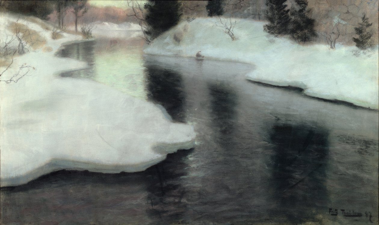 Schmelzendes Eis: Der Lysaker-Fluss, 1887 von Frits Thaulow