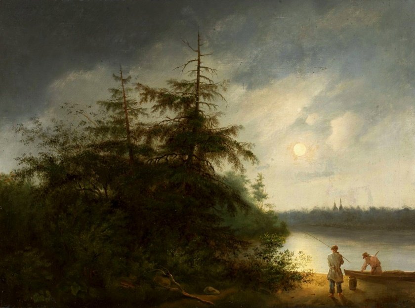 Nächtliche Landschaft mit Fischern von Fyodor Alekseyev