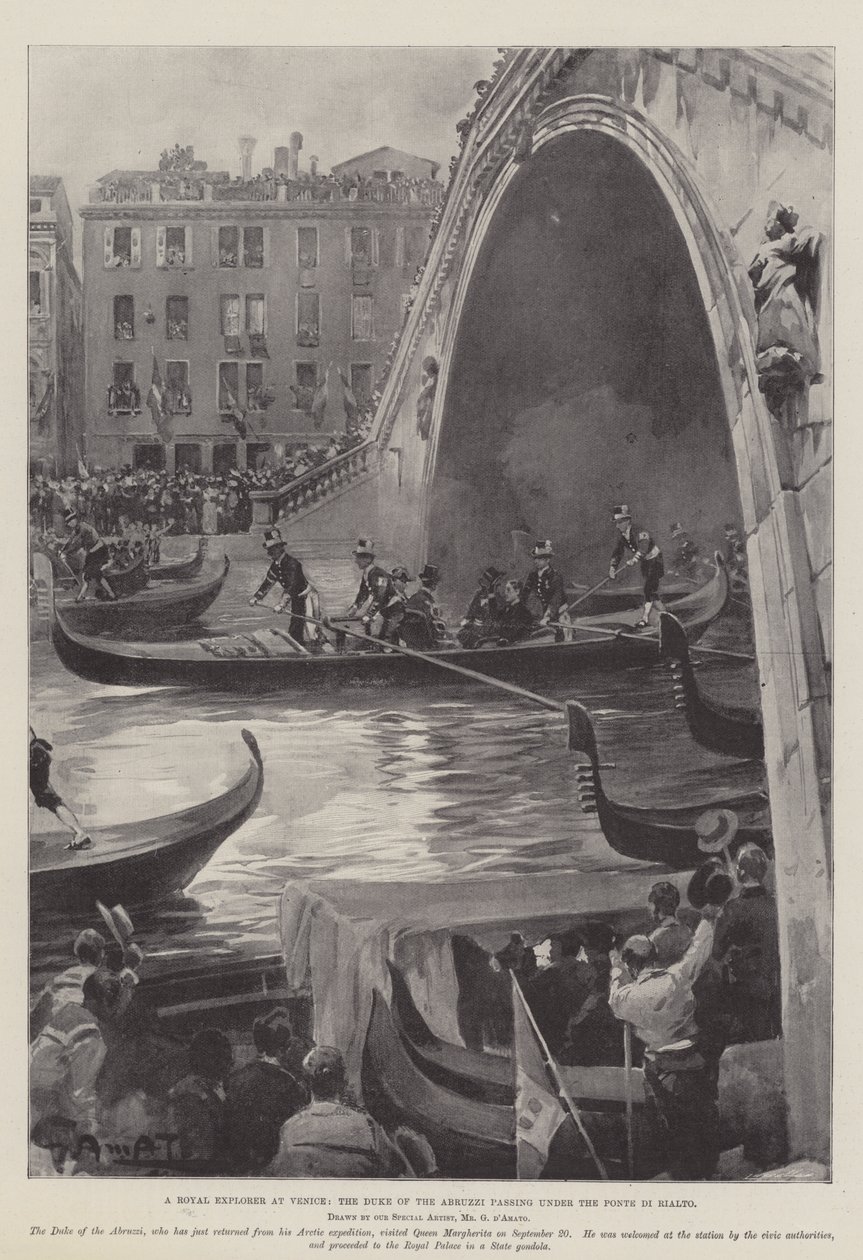 Ein königlicher Entdecker in Venedig, der Herzog von den Abruzzen unter der Ponte di Rialto von G.S. Amato