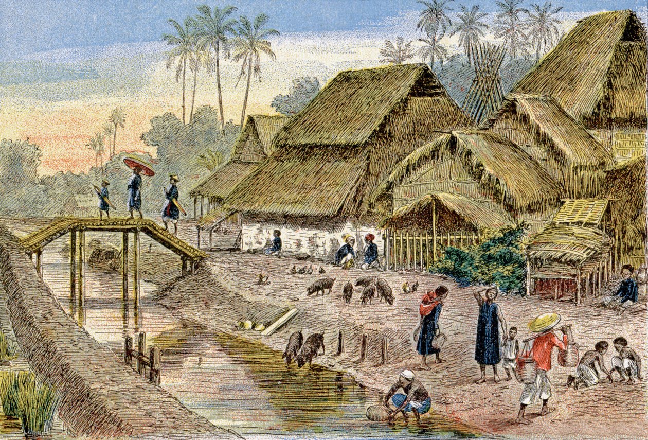 Ein annamesisches Dorf, Französisch-Indochina, ca. 1900 (Illustration) von G. Dascher