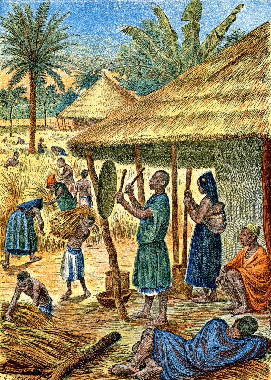 Dorf im Sudan, ca. 1900-1910 (Illustration) von G. Dascher
