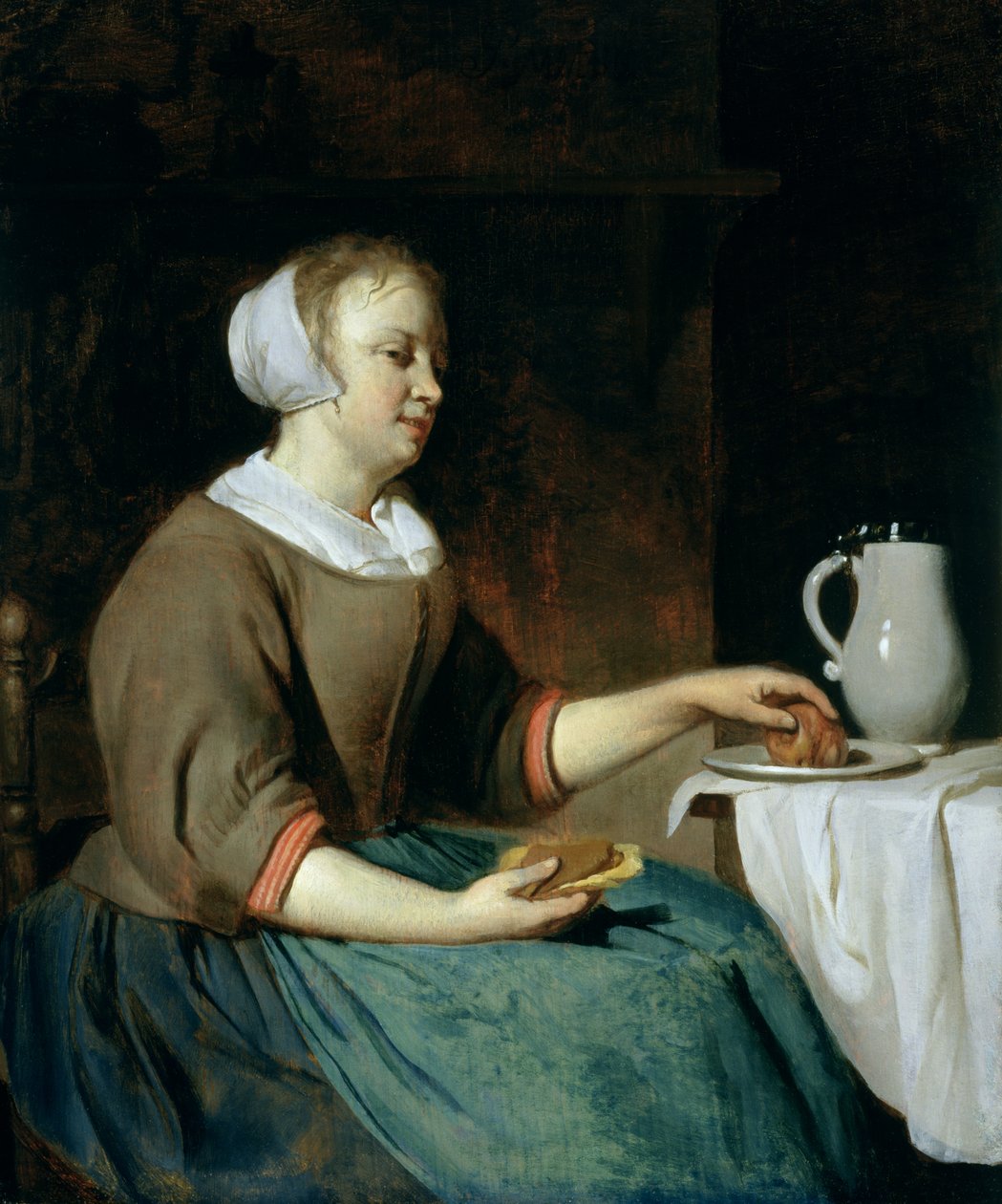 Porträt eines Mädchens, das an einem Tisch sitzt von Gabriel Metsu