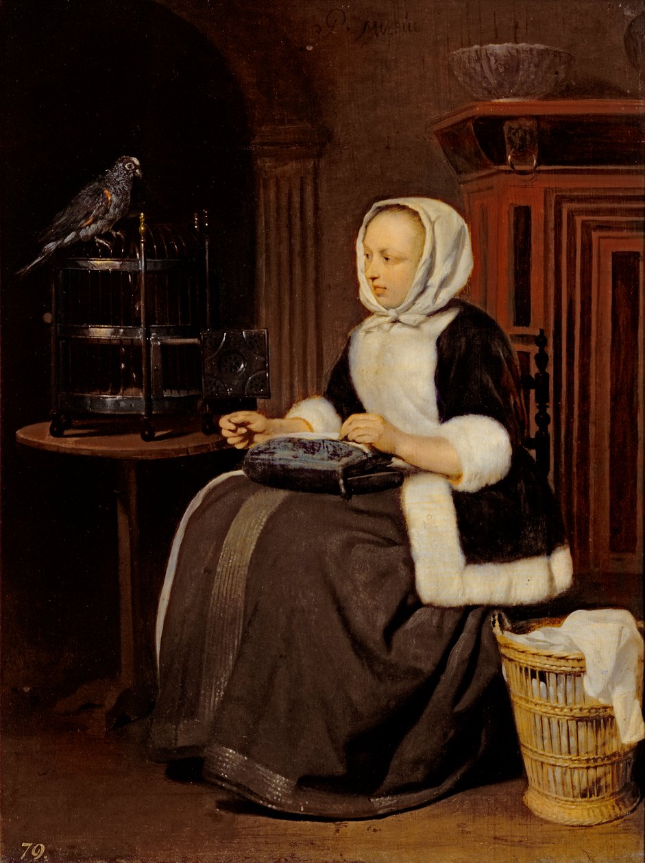 Junges Mädchen bei der Arbeit von Gabriel Metsu