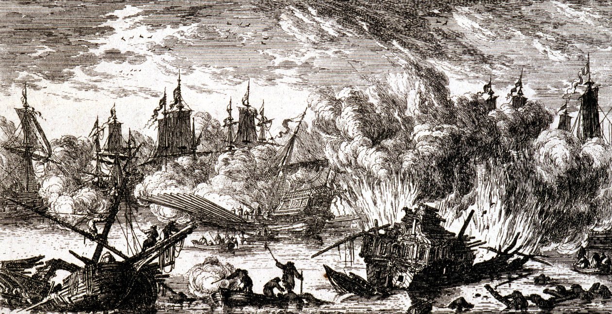 Seeschlacht (Gravur) von Gabriel Perelle