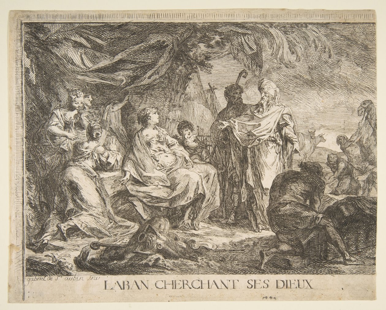 Laban sucht seine Götter, 1753 von Gabriel de Saint Aubin