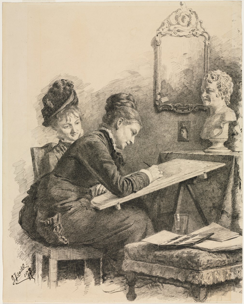 Zwei Frauen zeichnen eine Skulptur, 1878 von Gabriel von Hackl