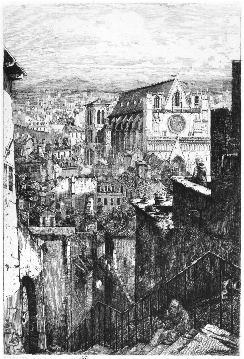 Ansicht der Kirche Saint-Jean, Lyon, Mitte des 19. Jahrhunderts (schwarz-weiß Foto) von Gabrielle Marie Niel