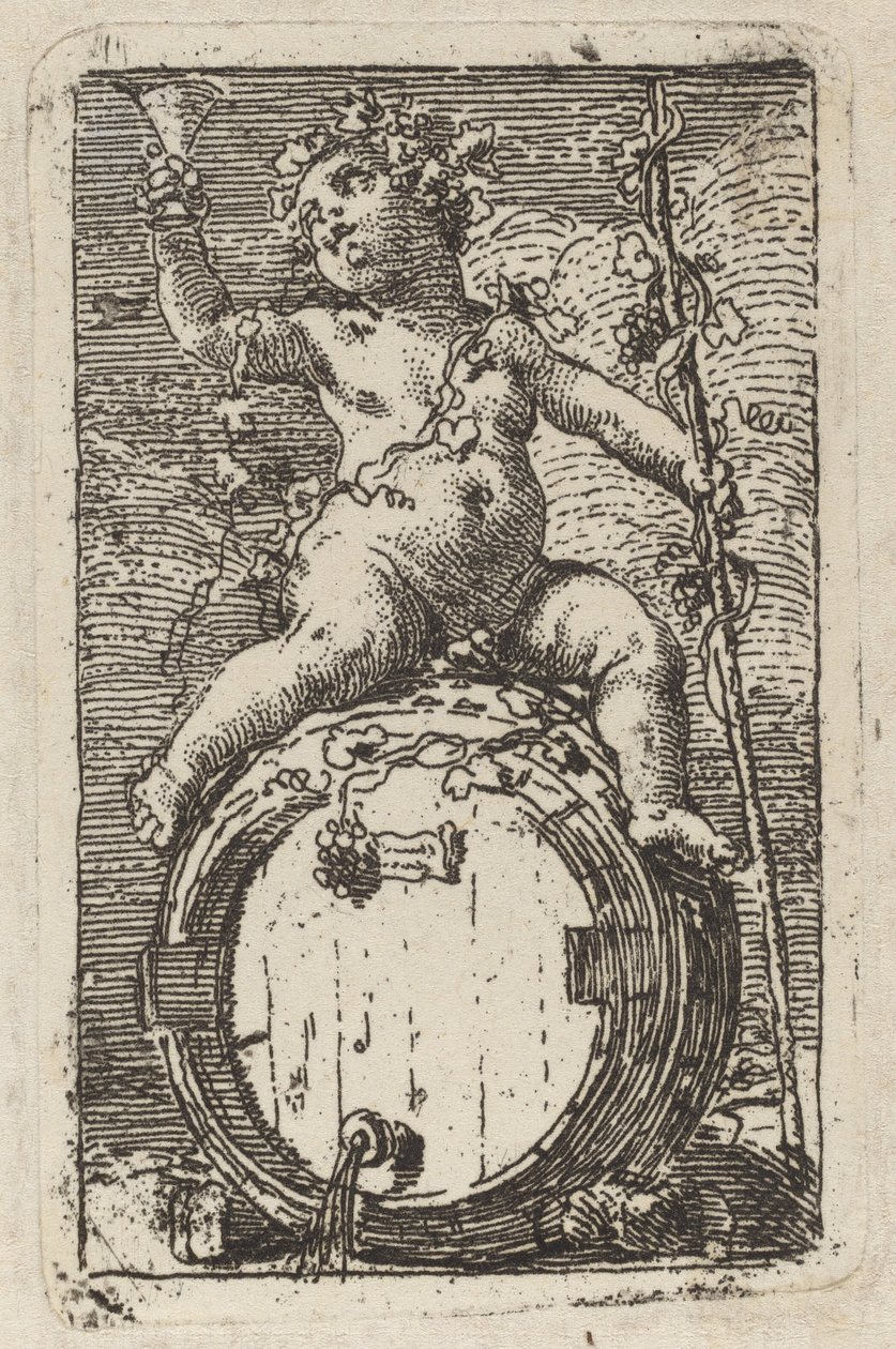 Der kleine Bacchus reitet auf einem Weinfass von Gaetano Gandolfi