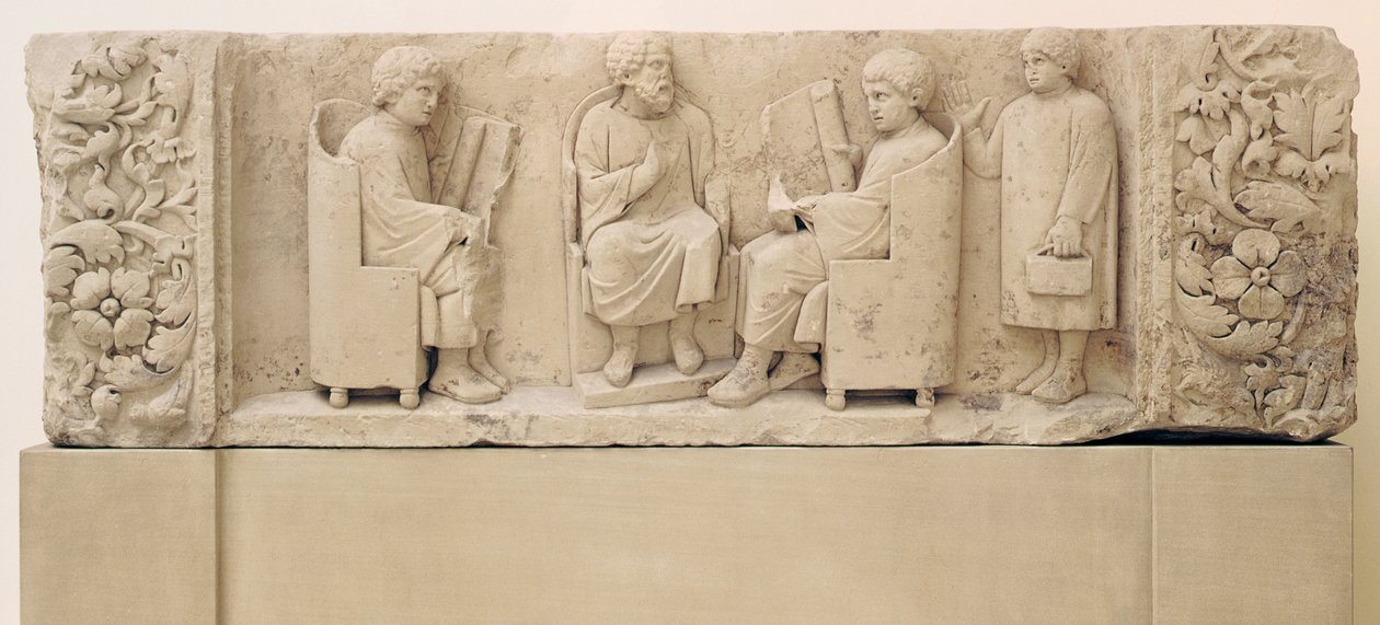 Relief, das eine Schulszene darstellt, aus Neumagen von Gallo Roman