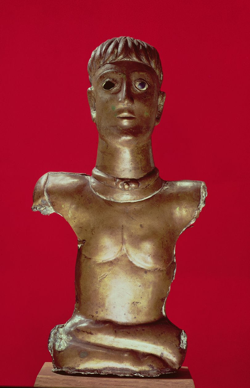 Figur eines Gottes mit einem Torque, der im Schneidersitz sitzt, aus Bournay (Essonne) von Gallo Roman