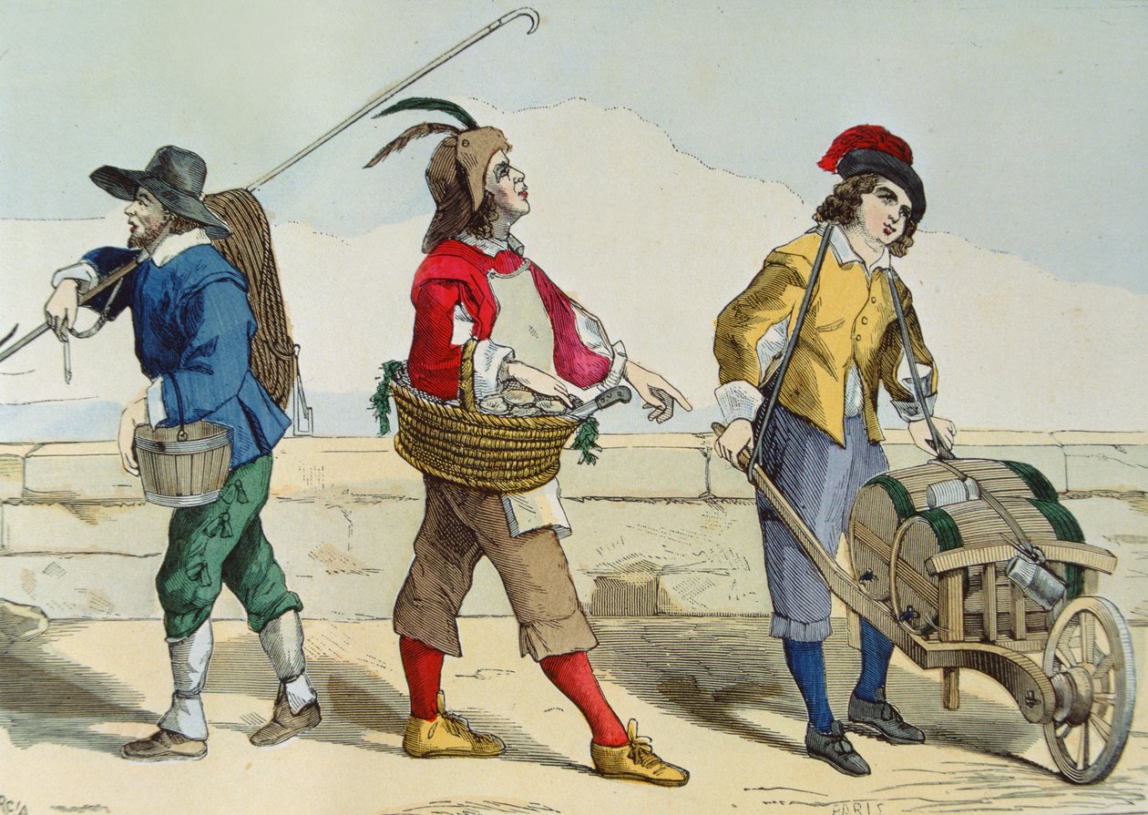 Brunnenreiniger, Austernverkäufer und Essigverkäufer zur Zeit von Ludwig XIII. (1601-43), aus 