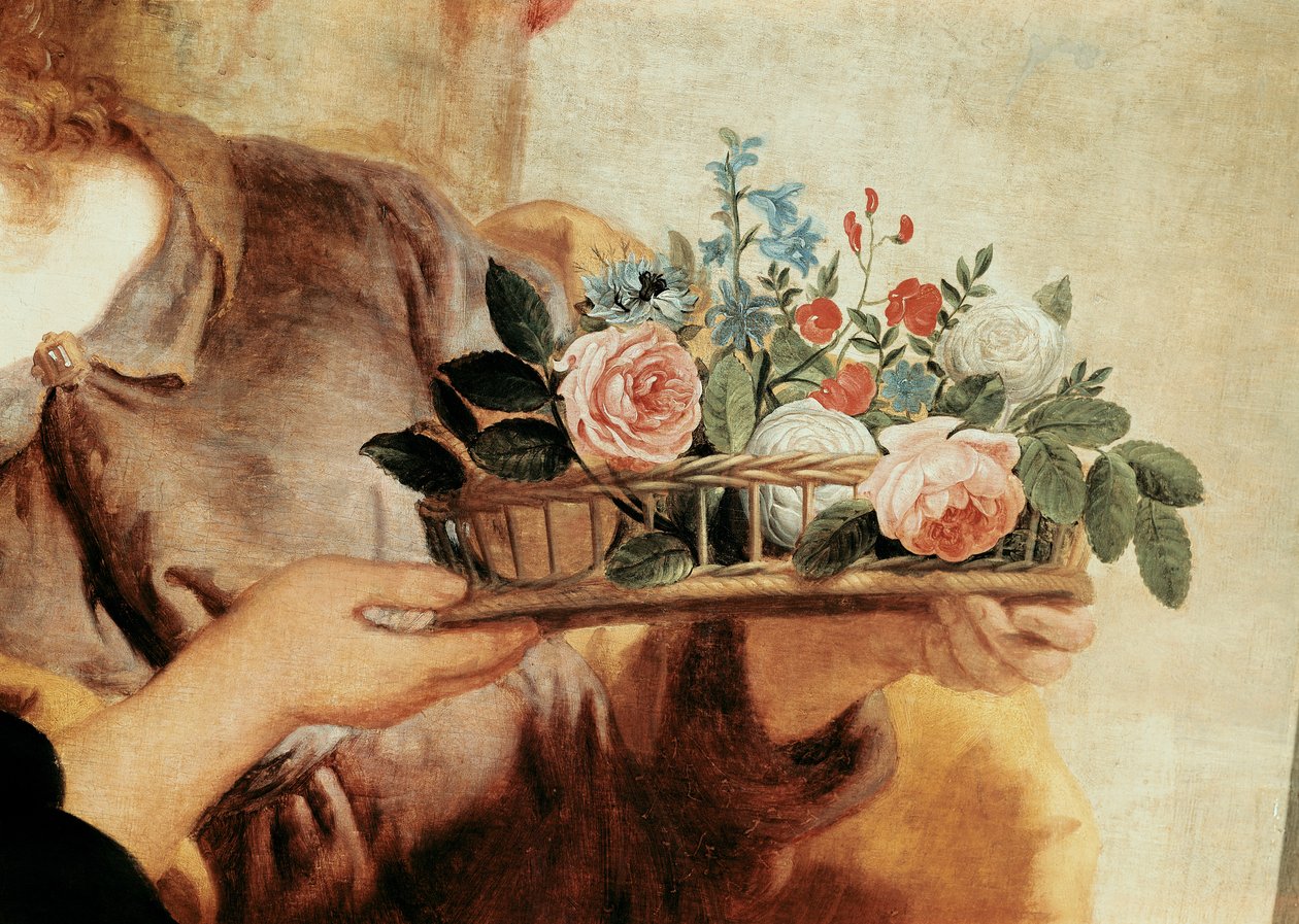 Unsere Liebe Frau vom Rosenkranz, Detail des Blumenkorbs von Gaspar De Crayer