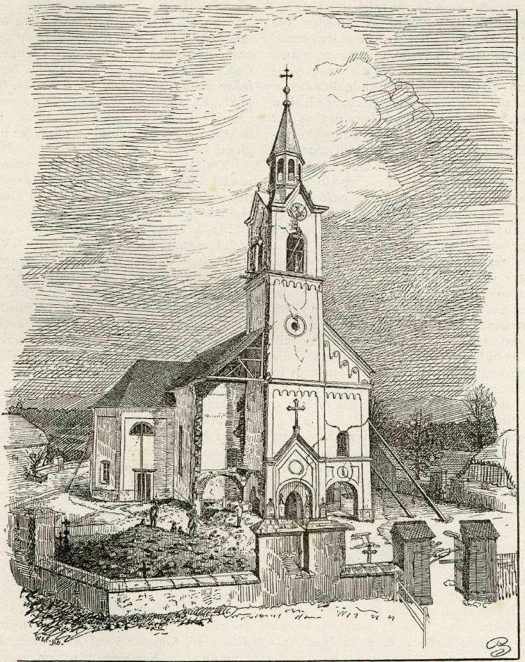 Kirche D. M. in Polje bei Ljubljana nach dem Erdbeben von Gaspar Porenta