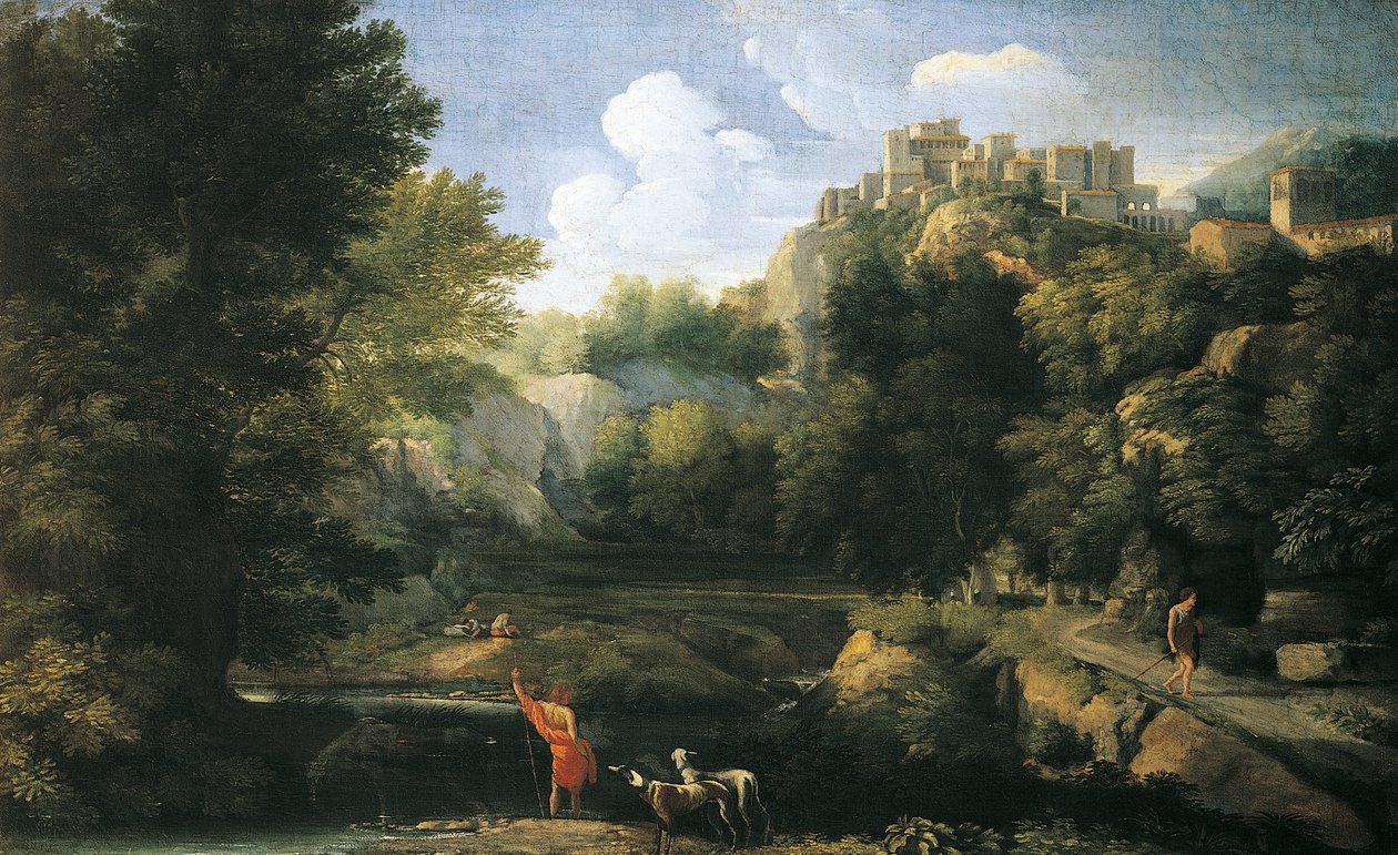 Flusslandschaft mit Hirte von Gaspard Poussin Dughet