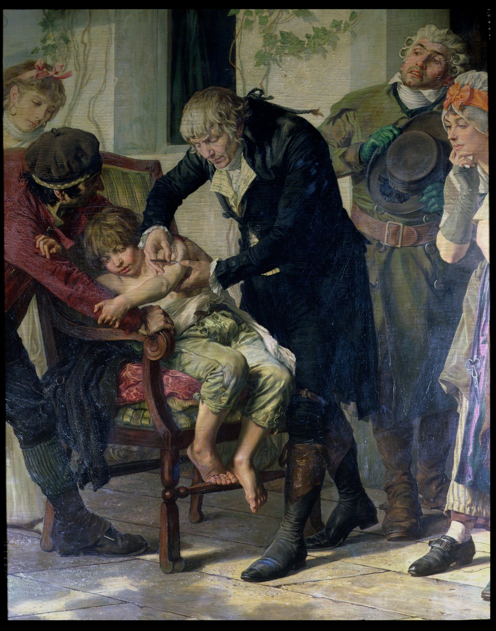 Edward Jenner (1749-1823) führt die erste Impfung gegen Pocken durch, 1796, 1879 (Detail) von Gaston Melingue