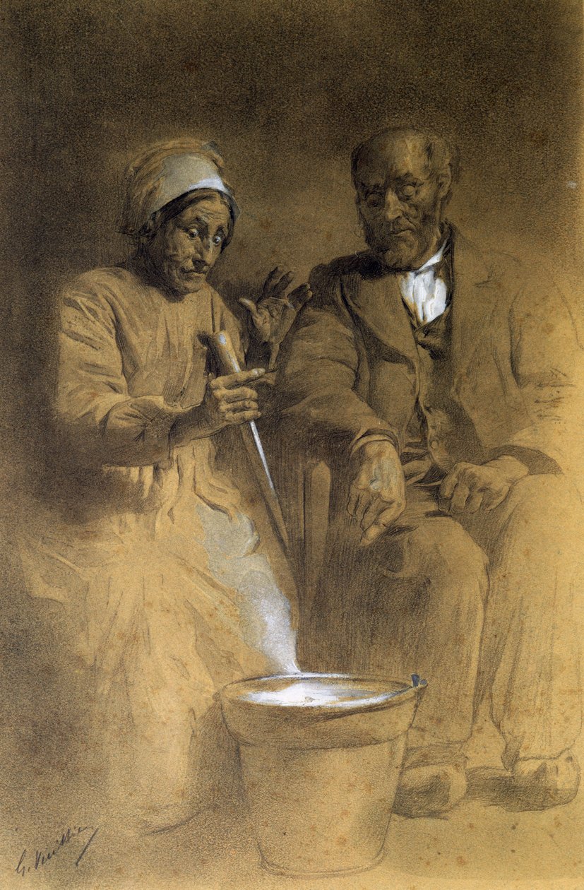 Der Gegenzauber durch das Bild (Bleistift auf Papier, mit Weiß gehöht) von Gaston Vuillier