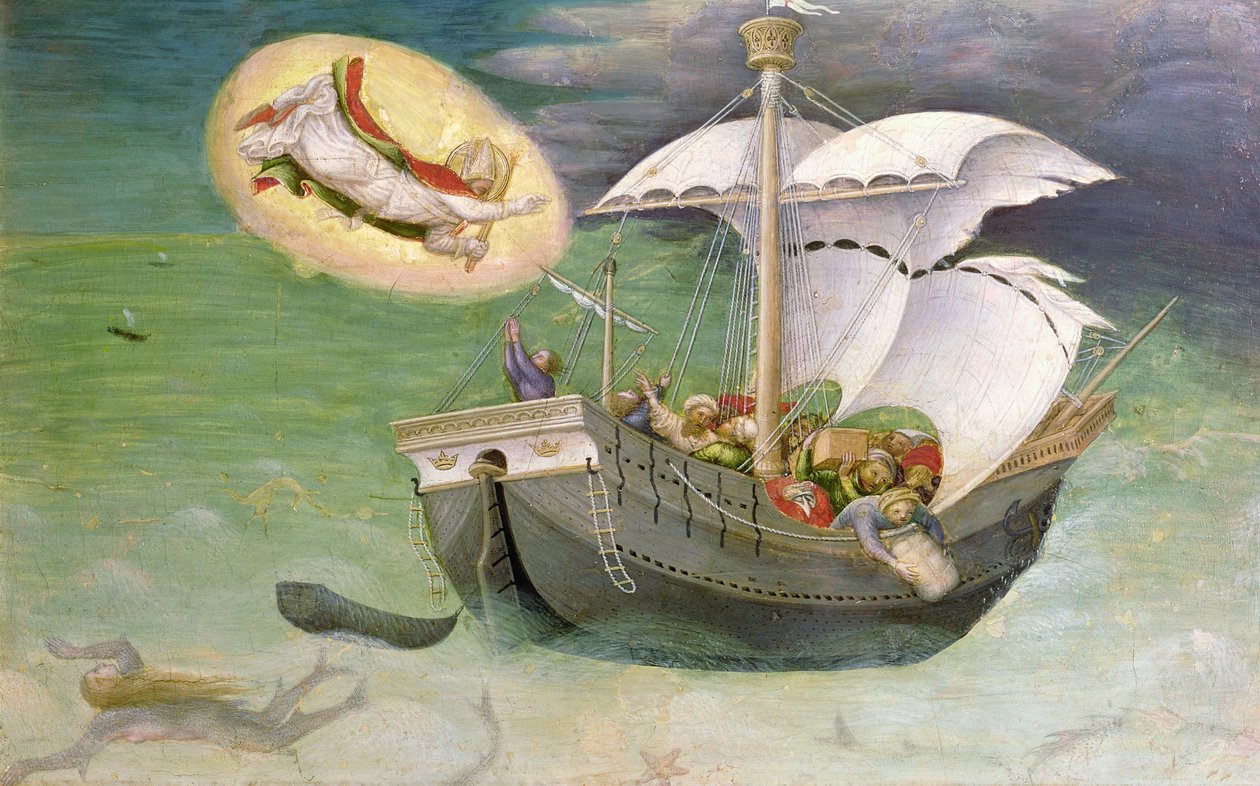 St. Nikolaus rettet ein Schiff vor dem Wrack, Predella-Panel des Quaratesi-Altarbildes, 1425 von Gentile da Fabriano