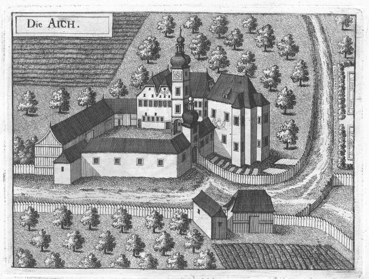 Schloss Aich um 1674 von Georg Matthäus Vischer.