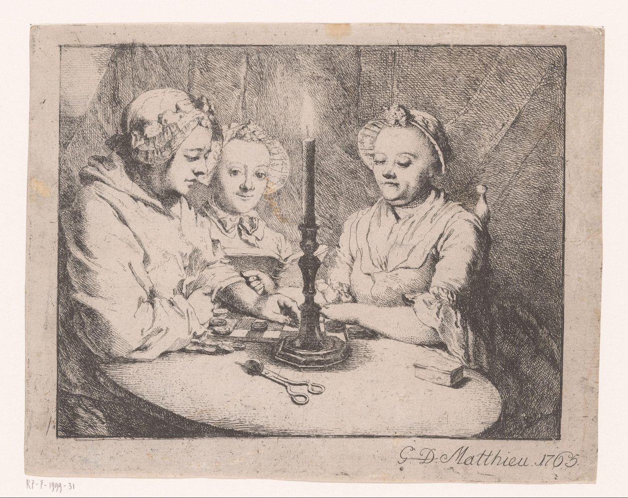 Damen, die bei Kerzenlicht Dame spielen von Georg David Matthieu