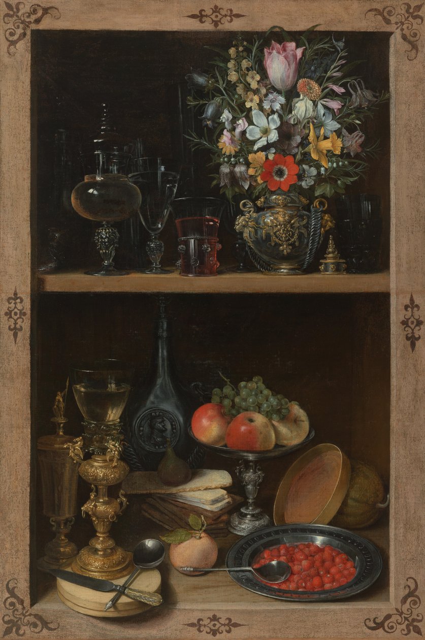 Schrank mit Obst und Blumen von Georg Flegel