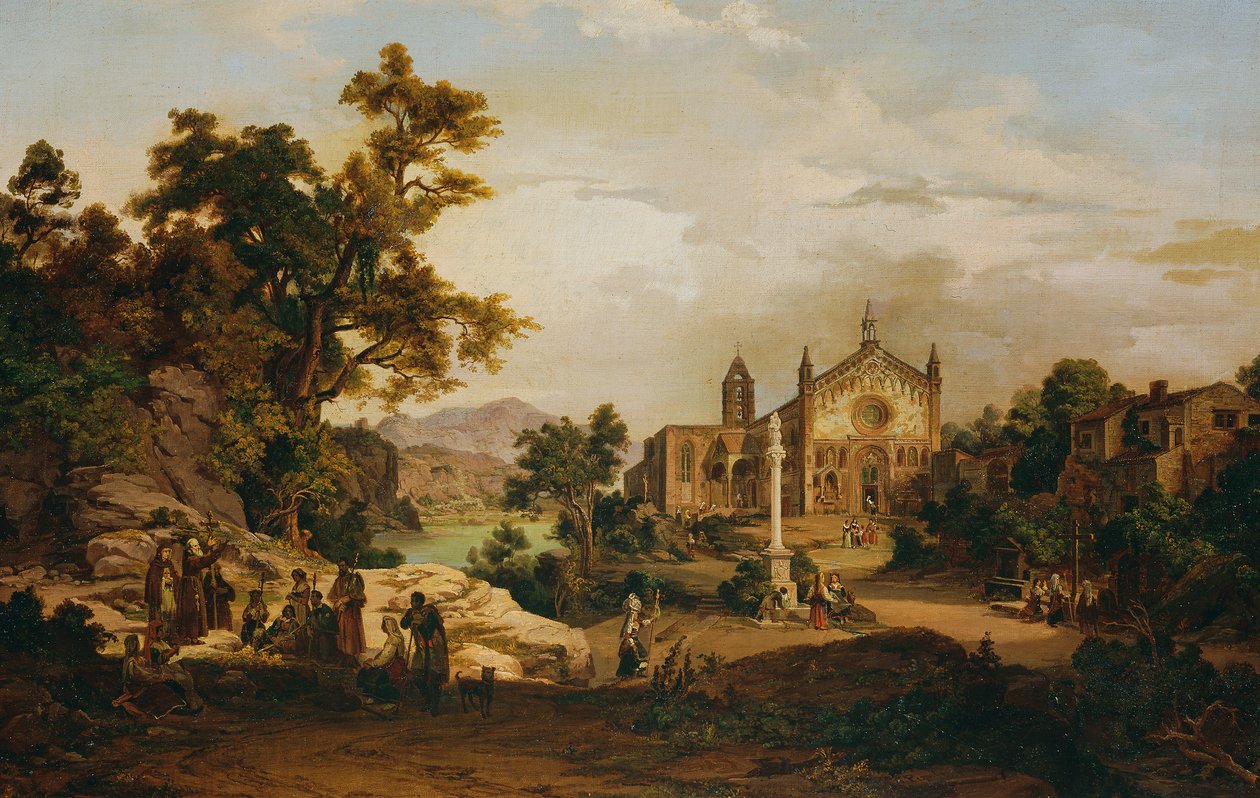 Italienische Landschaft mit Pilgern von Georg Petzolt