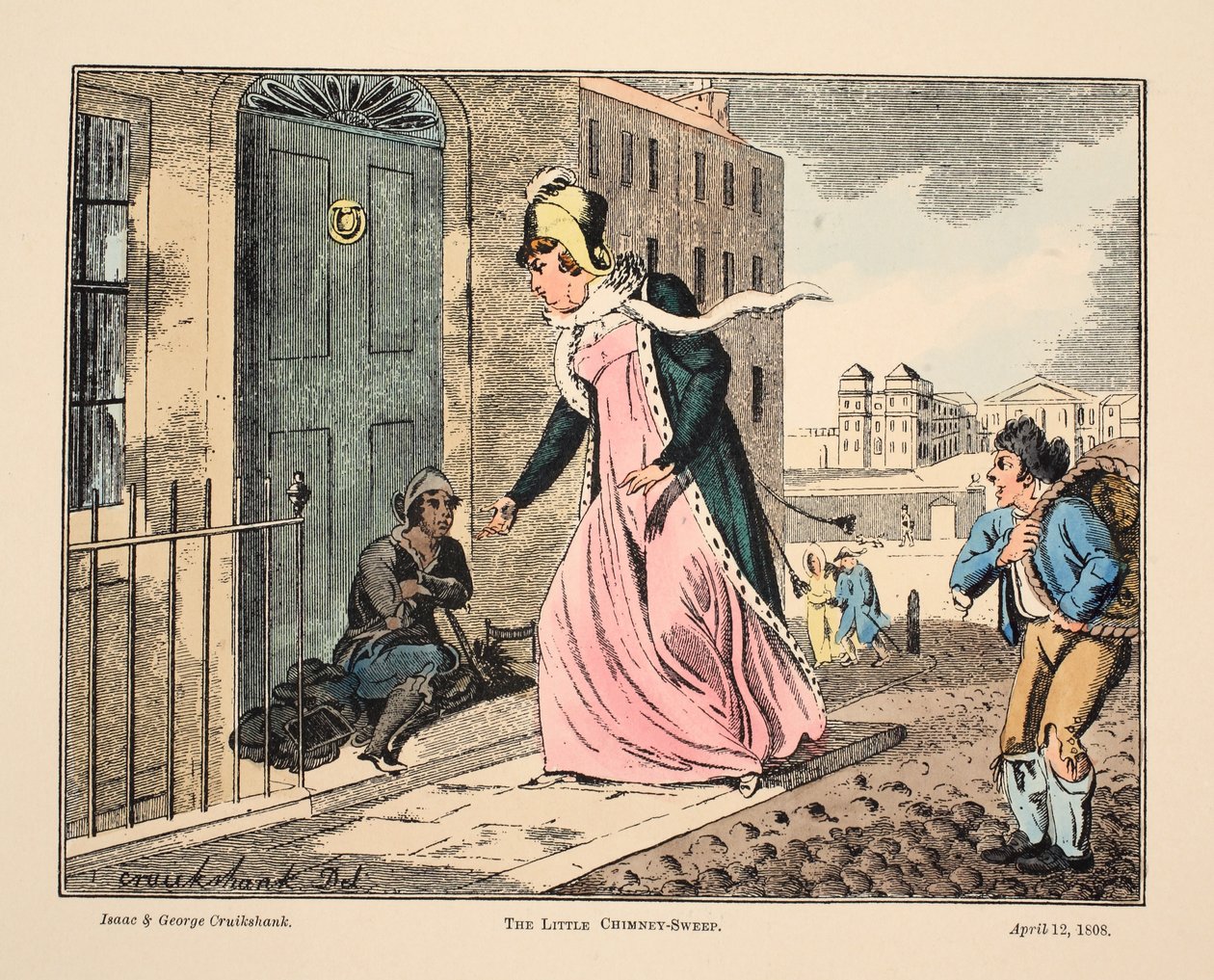 Der kleine Schornsteinfeger, veröffentlicht 1808 (handkolorierte Gravur) von Isaac, Robert and George Cruikshank