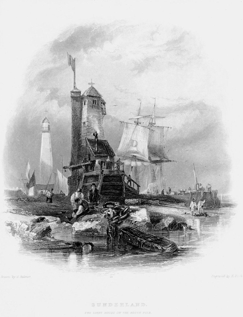 Sunderland Leuchtturm auf dem Südpier, 1841 von George Balmer