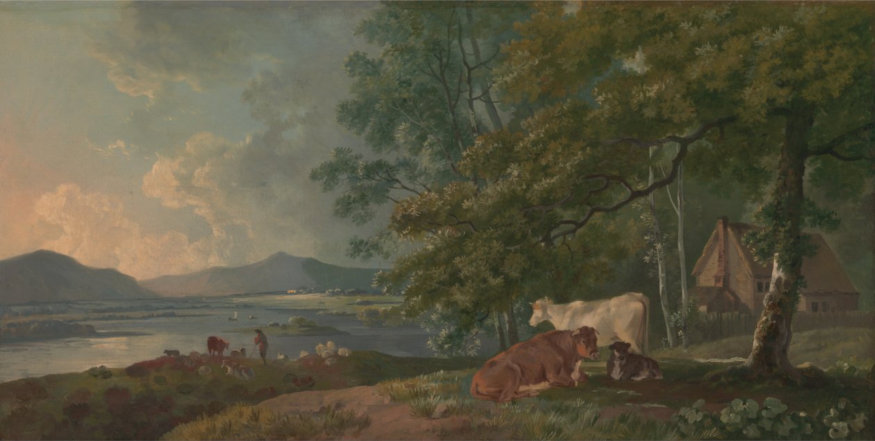Morgenlandschaft mit Vieh von George Barret