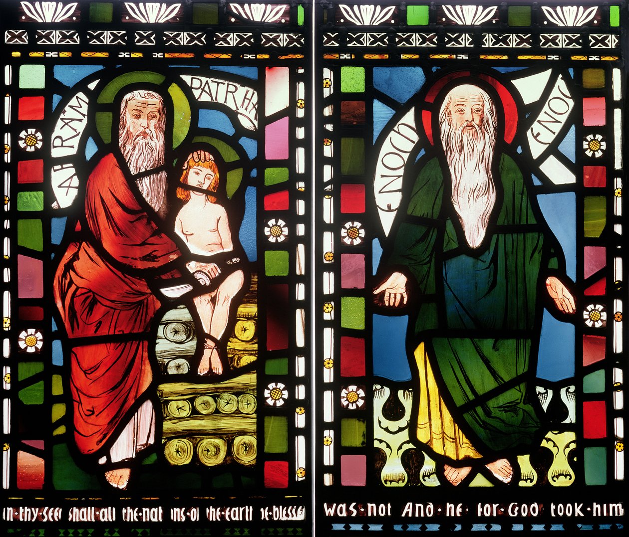 Abraham und Enoch, Detail aus dem Schöpfungsfenster, 1861 (Buntglas) (Detail) von George Campfield