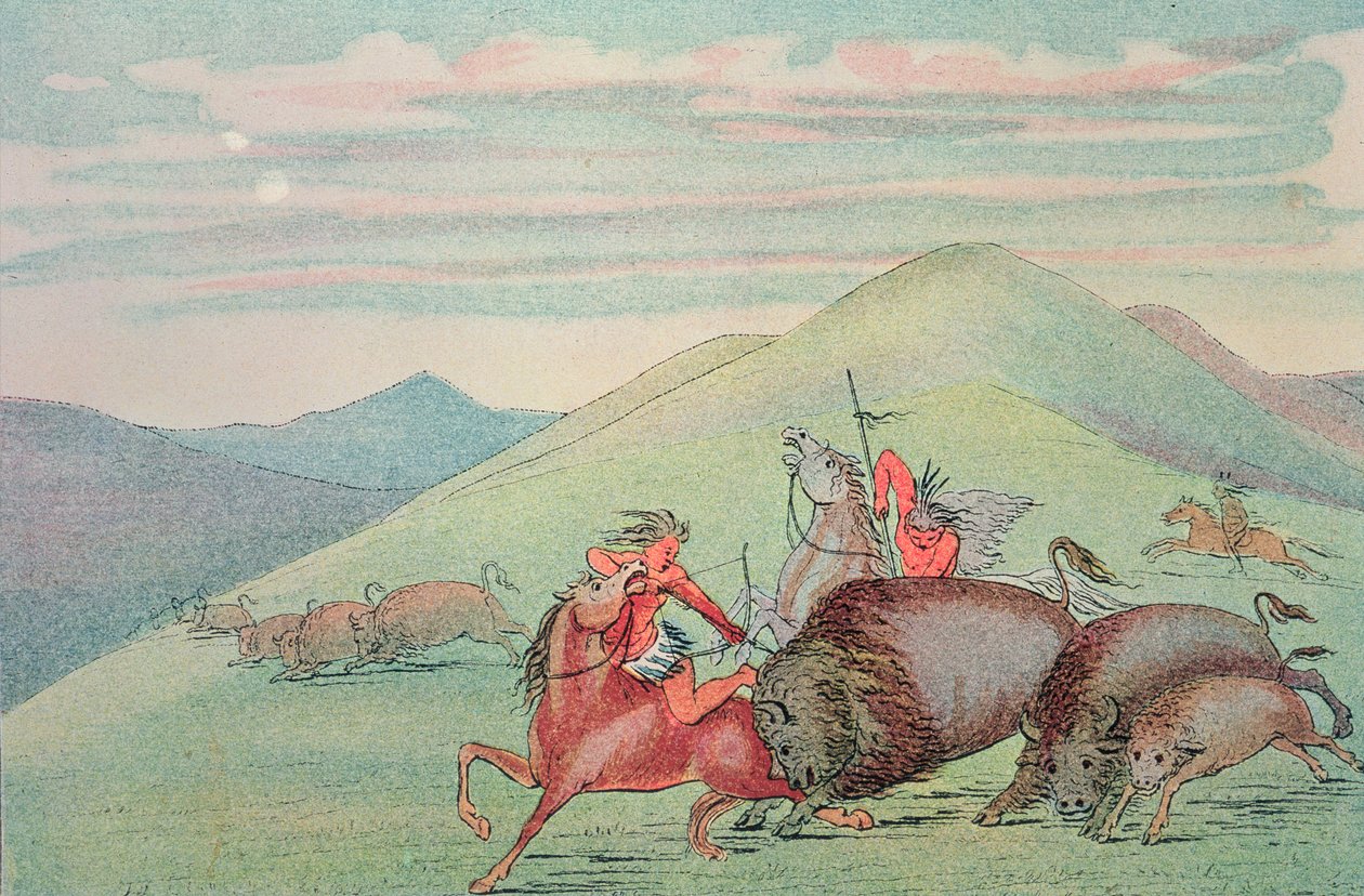 Büffelbulle schützt Kalb und Mutter unter Angriff von George Catlin