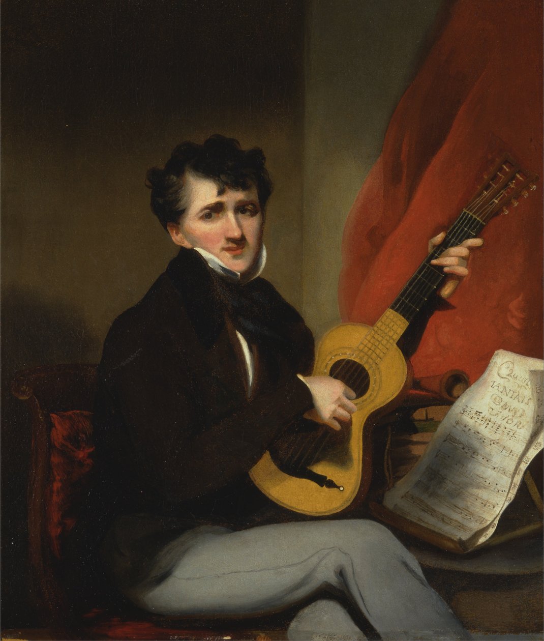 Porträt eines Mannes, der Gitarre spielt von George Chinnery