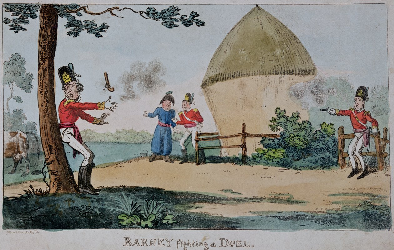 Barney kämpft ein Duell von George Cruikshank