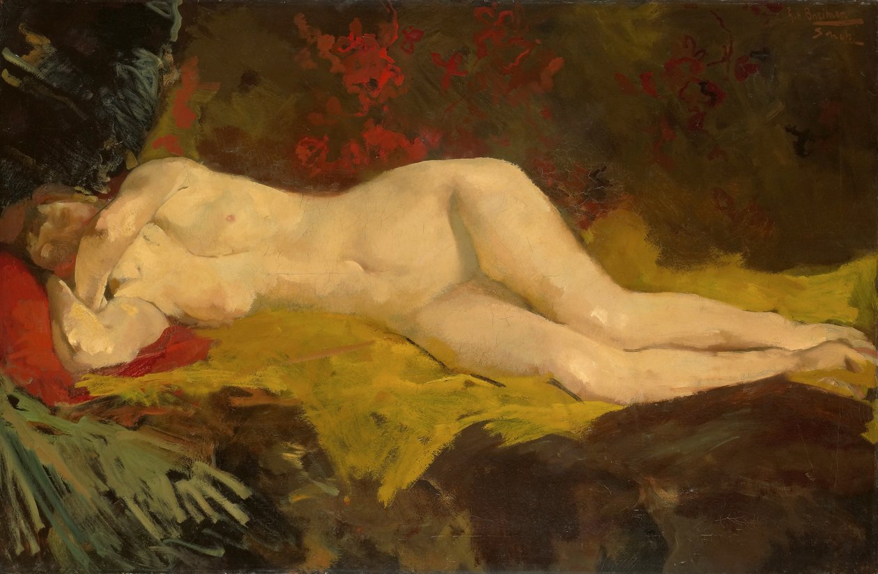 Anne, nackt auf einem gelben Tuch liegend von George Hendrik Breitner