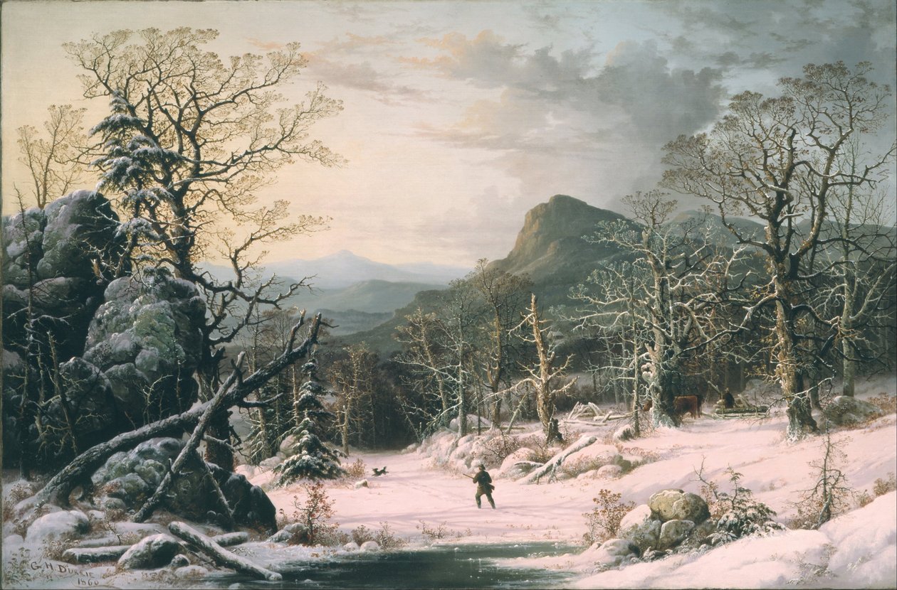 Jäger im Winterwald von George Henry Durrie