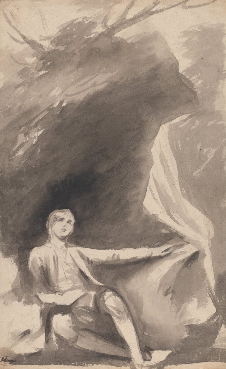 Junge unter einem Felsen sitzend von George Romney