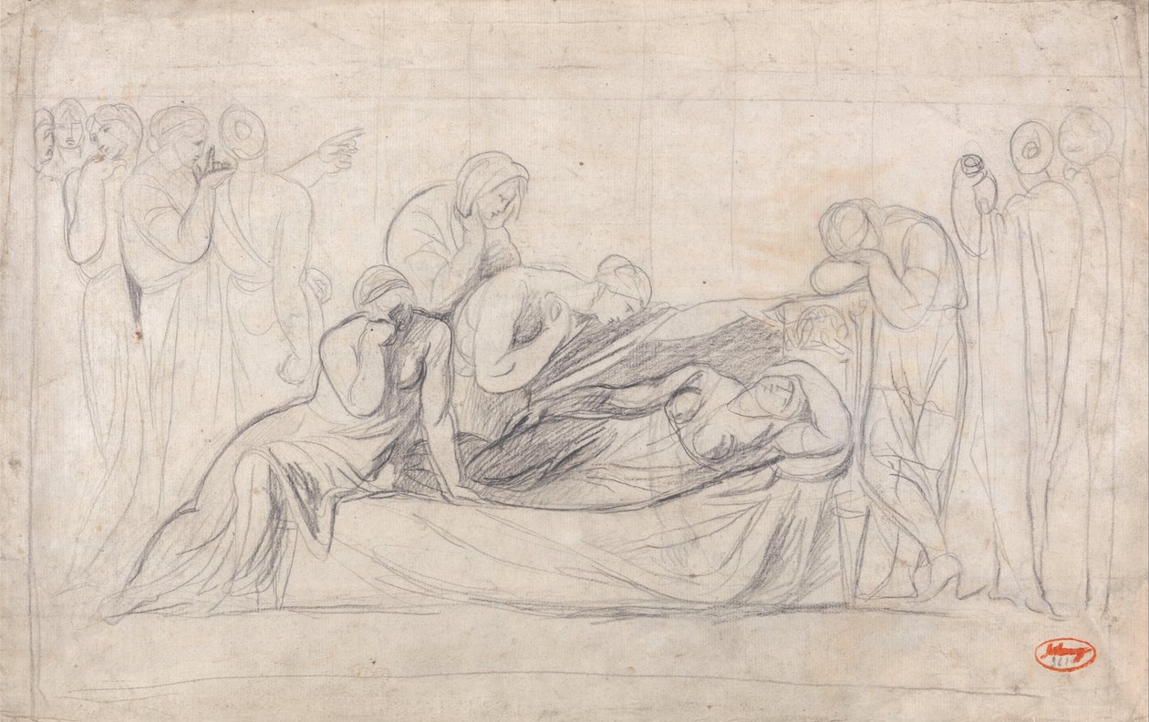 Trauernde Figuren am Sarg einer Frau von George Romney