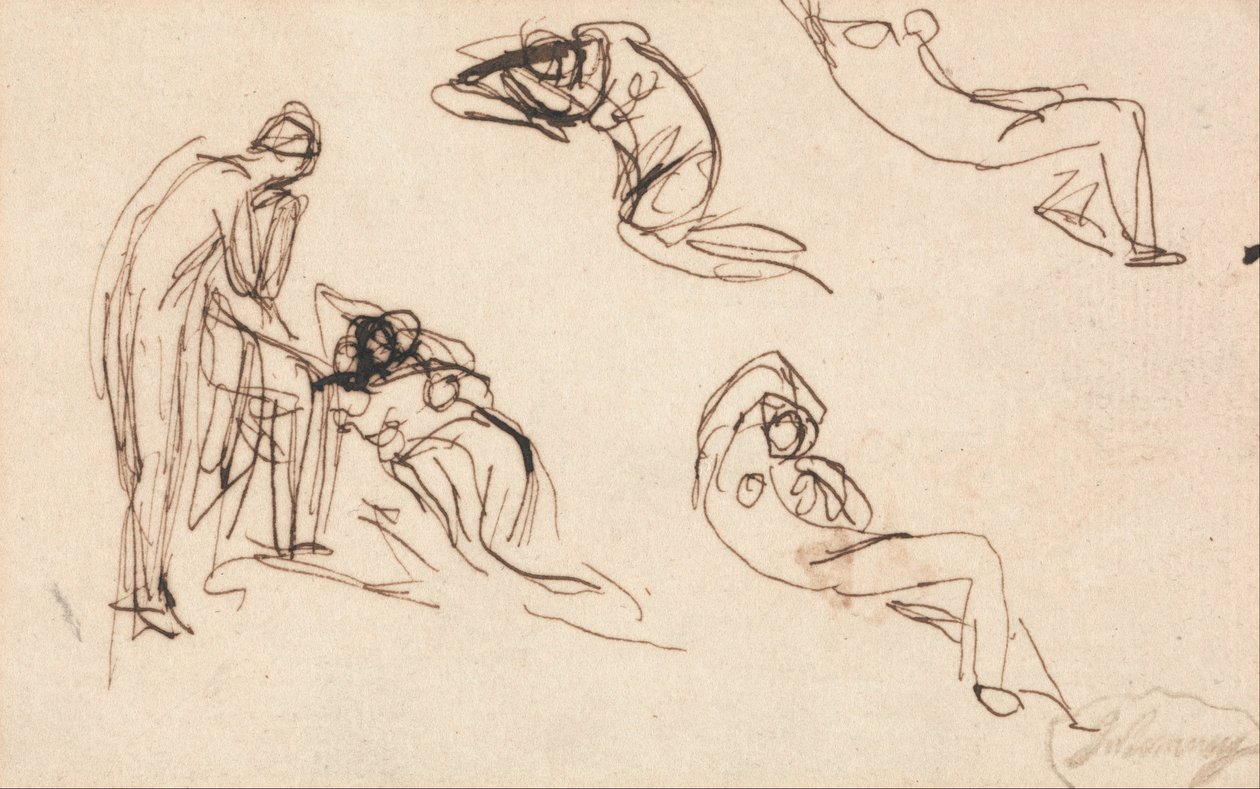 Stehende Figur und vier liegende Figuren von George Romney