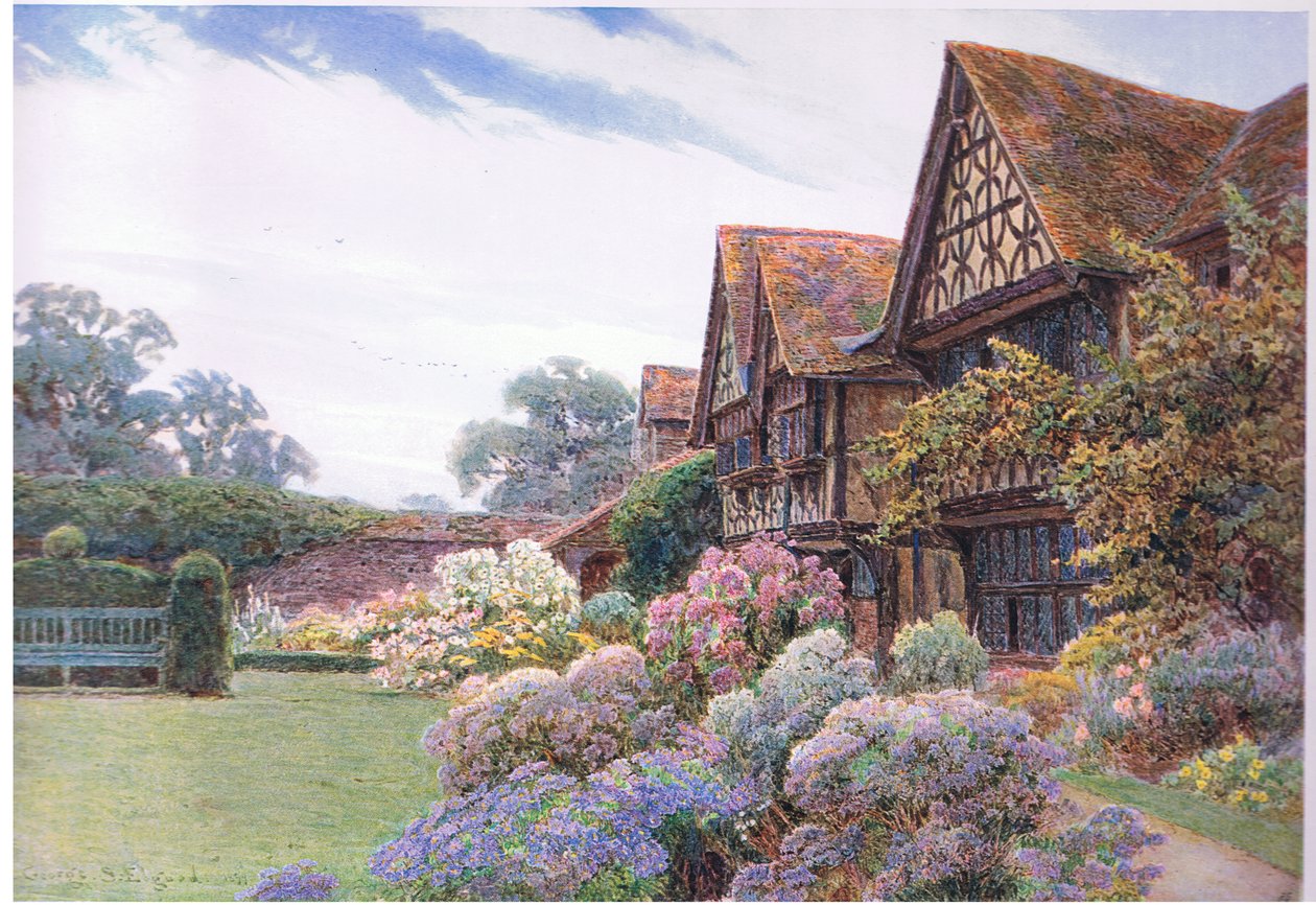 Der Vorhof, Great Tangley Manor, Surrey, aus Die Gärten Englands: In den südlichen und westlichen Grafschaften, veröffentlicht von The Studio, 1907 von George Samuel Elgood