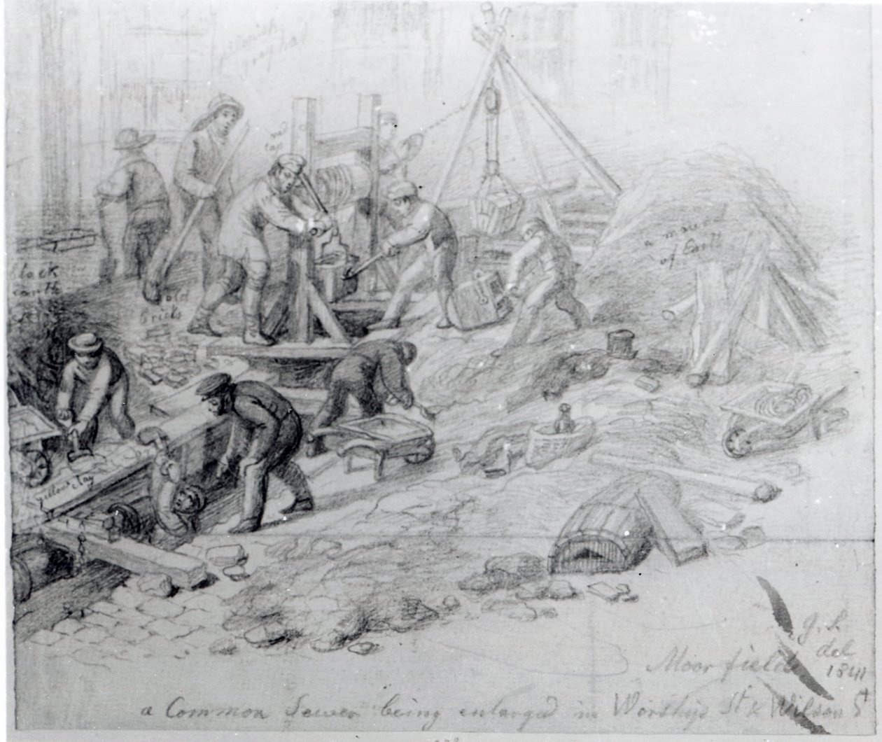 Erweiterung der Kanalisation in Moorfields, London, 1841 von George Snr Scharf